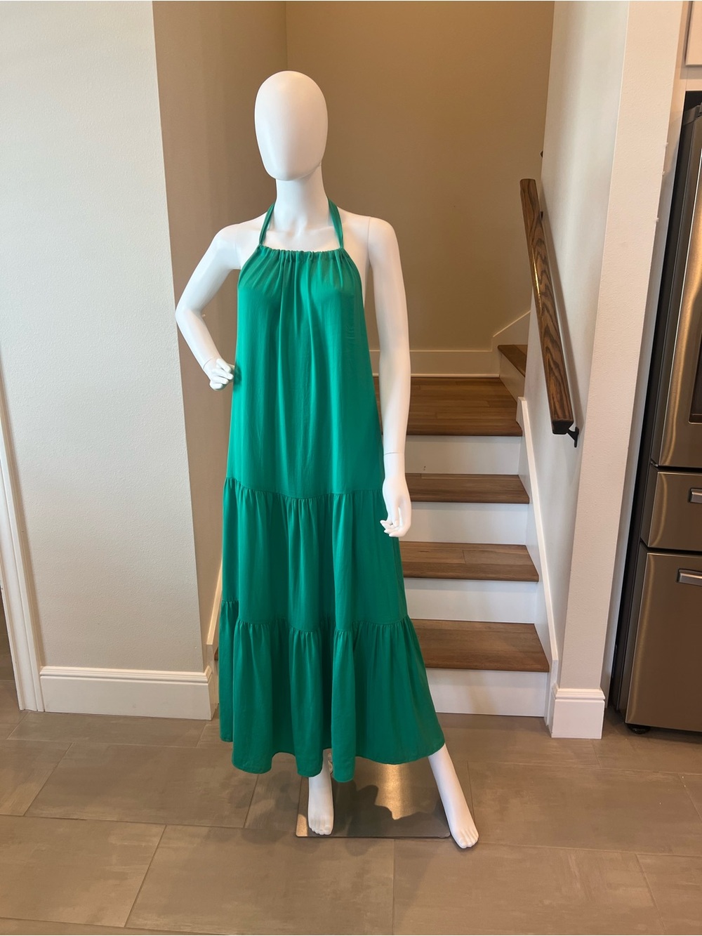 Halter Tiered Maxi Dress in Emerald Green
